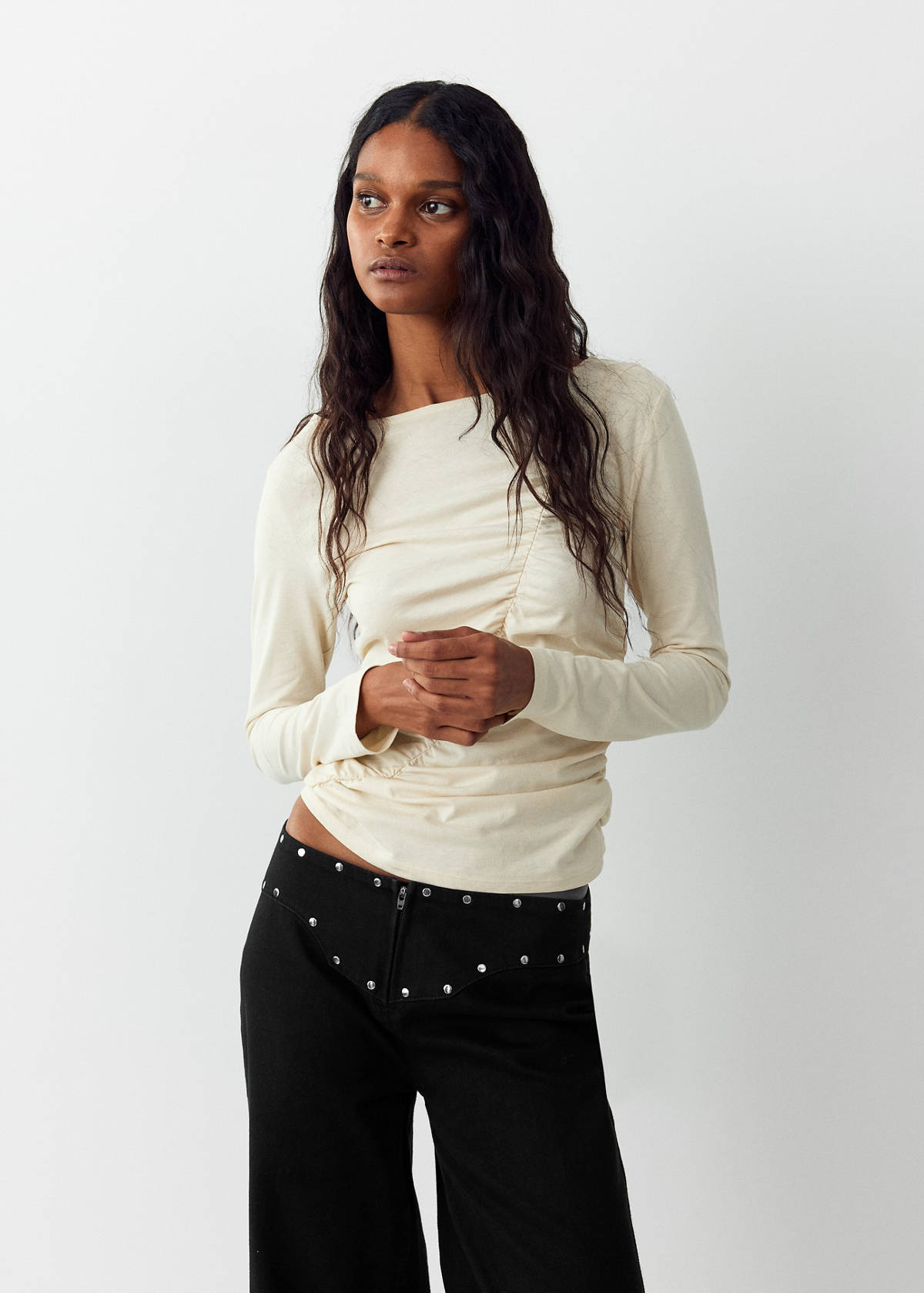 Straight-leg jeans with permanent studs — Black denim