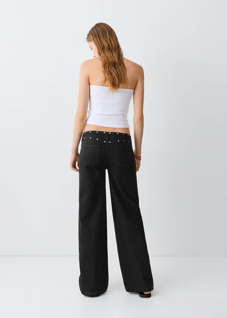 Low-waist jeans with permanent studs — Black denim