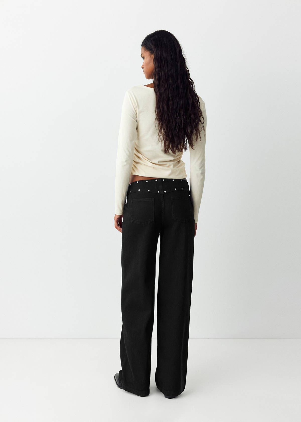Straight-leg jeans with permanent studs — Black denim