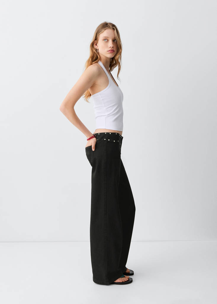 Low-waist jeans with permanent studs — Black denim