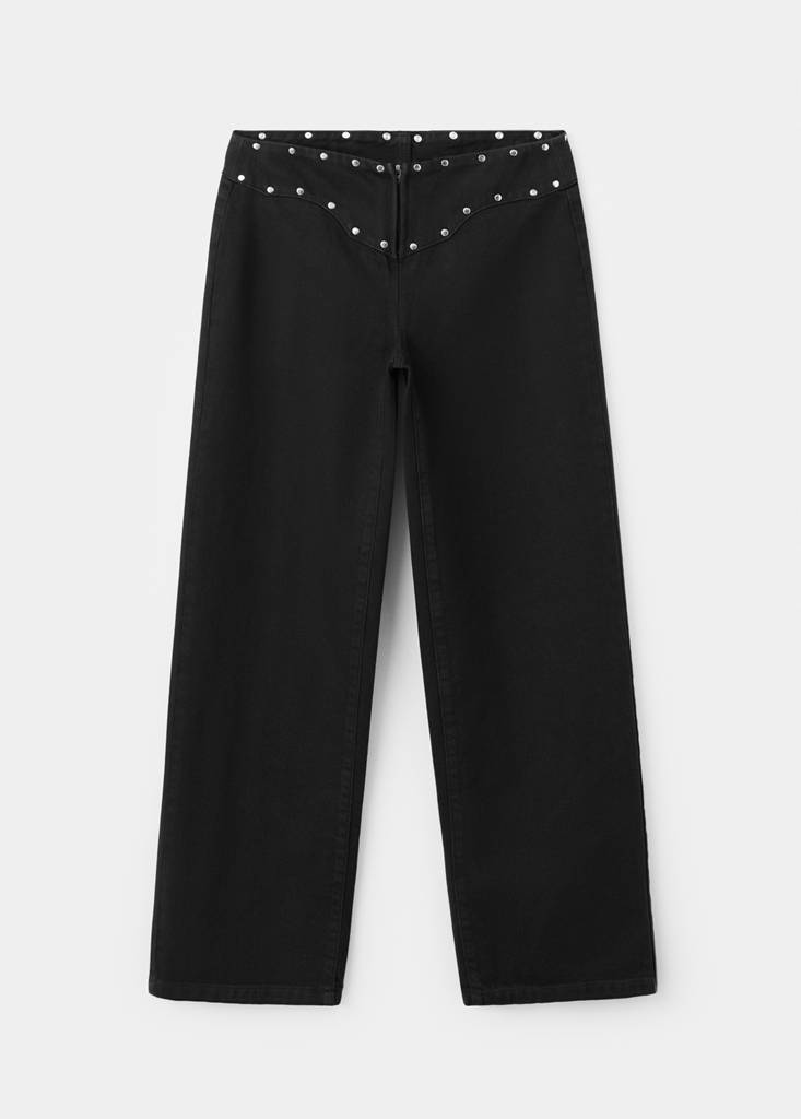 Low-waist jeans with permanent studs — Black denim