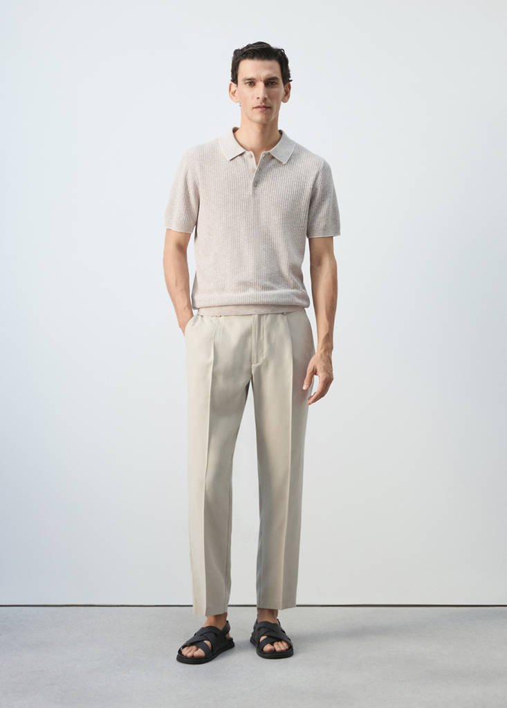 Ribbed cotton-linen blend polo — Sand
