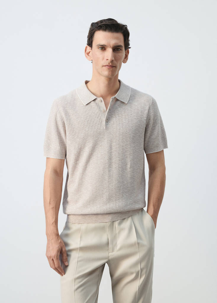 Ribbed cotton-linen blend polo — Sand