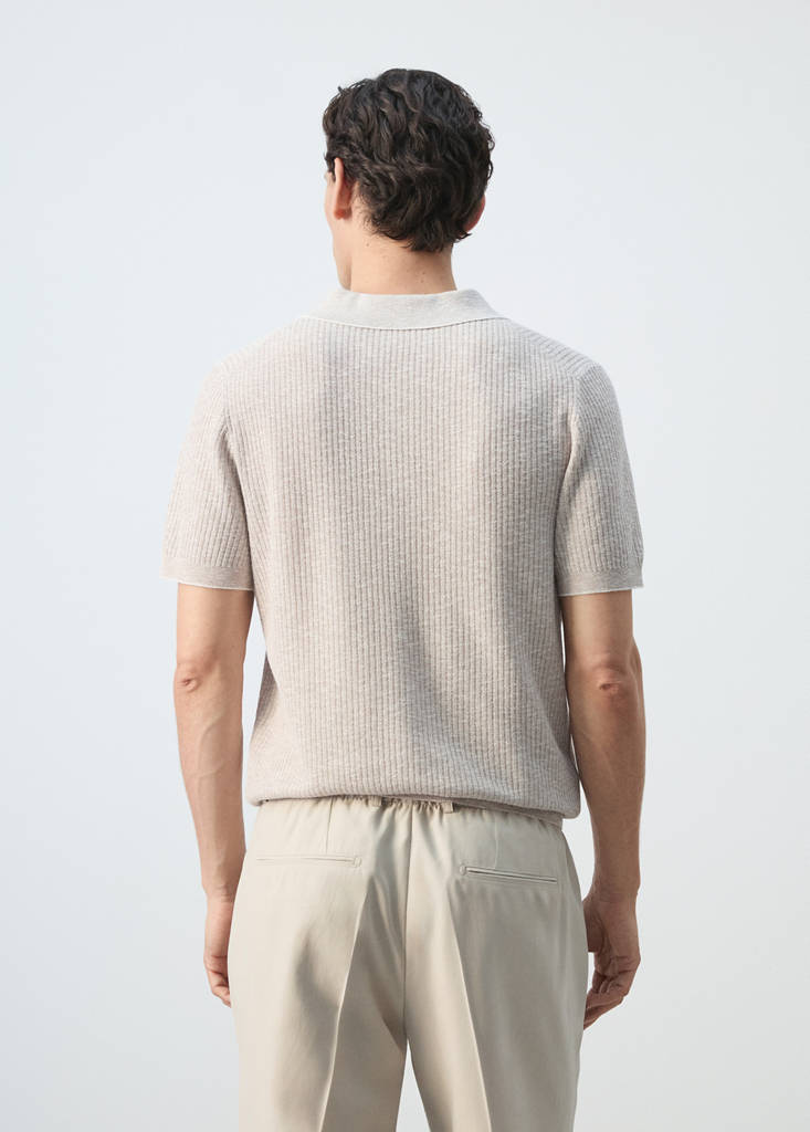 Ribbed cotton-linen blend polo — Sand