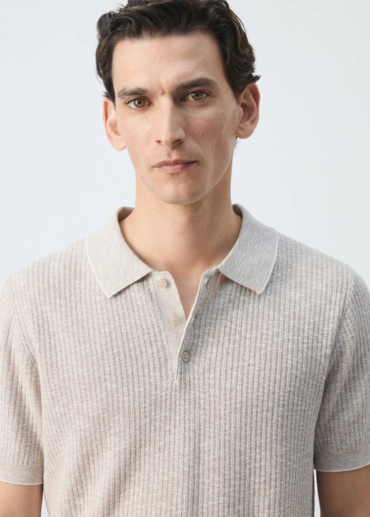 Ribbed cotton-linen blend polo — Sand