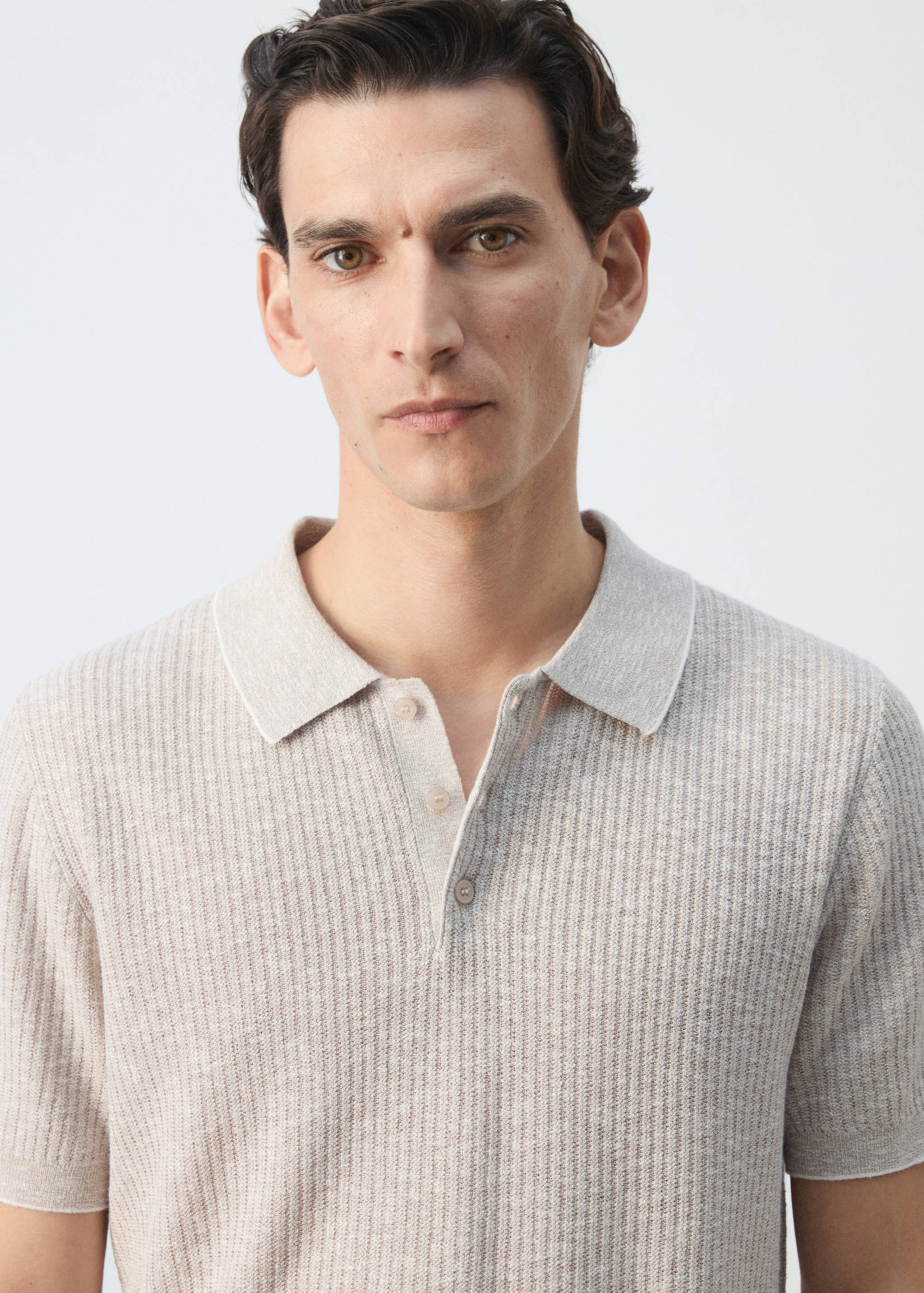 Ribbed linen-cotton blend polo - Details of the article 1