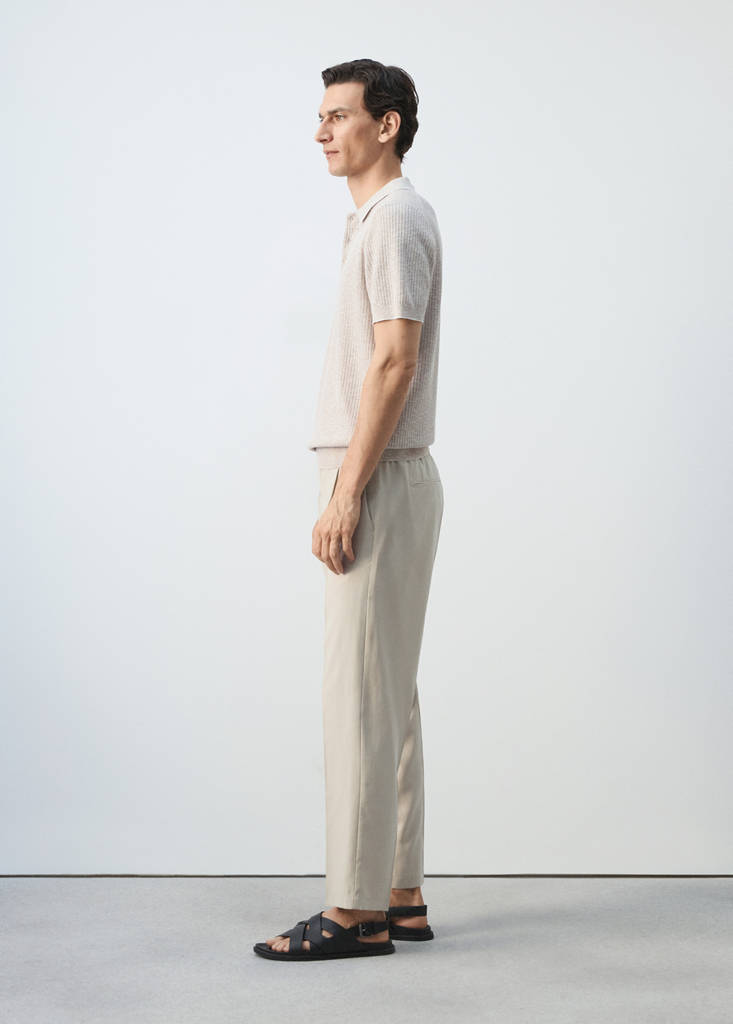 Ribbed cotton-linen blend polo — Sand