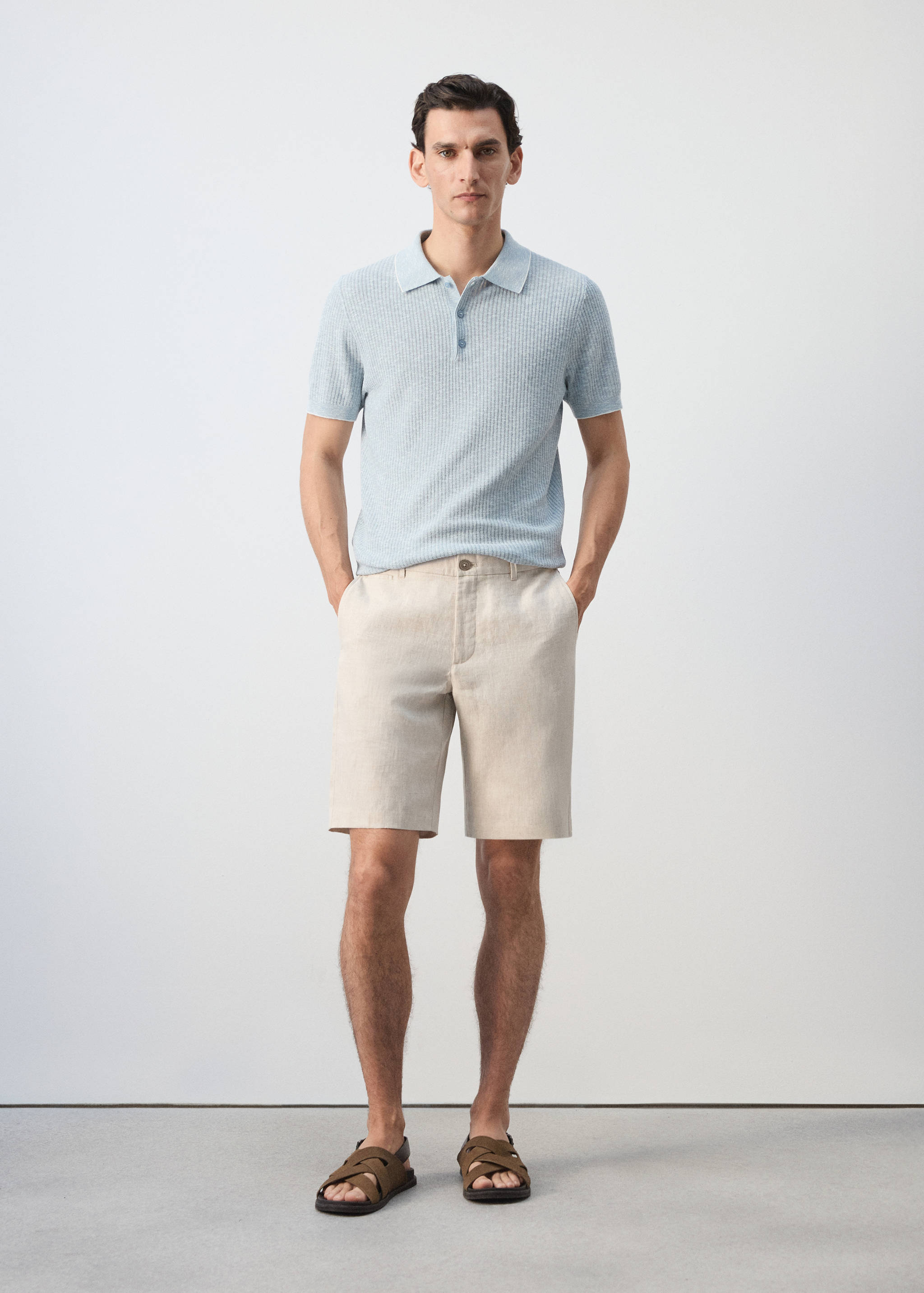 Ribbed linen-cotton blend polo - General plane