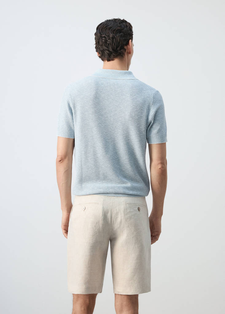 Ribbed cotton-linen blend polo — Sky Blue
