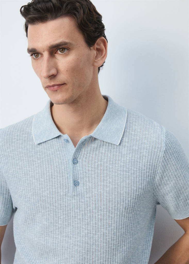 Ribbed cotton-linen blend polo — Sky Blue