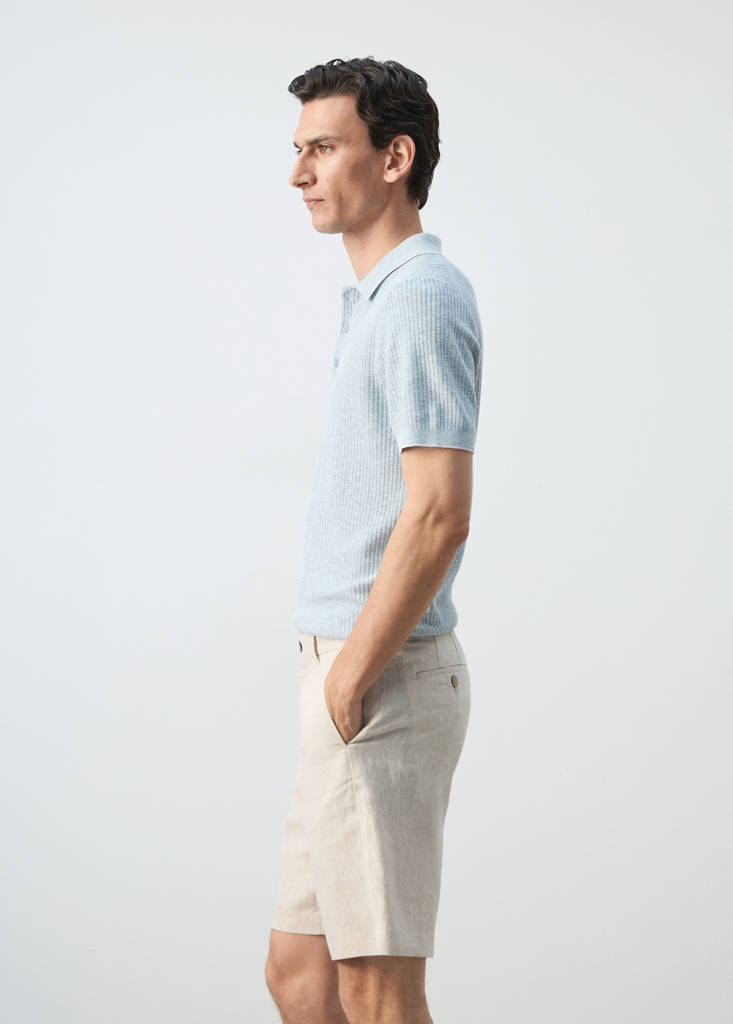 Ribbed cotton-linen blend polo — Sky Blue