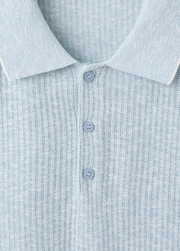 Ribbed cotton-linen blend polo — Sky Blue