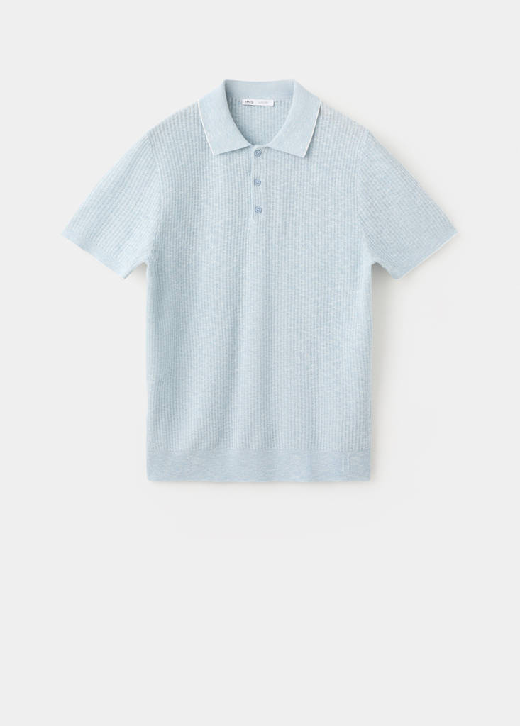 Ribbed cotton-linen blend polo — Sky Blue