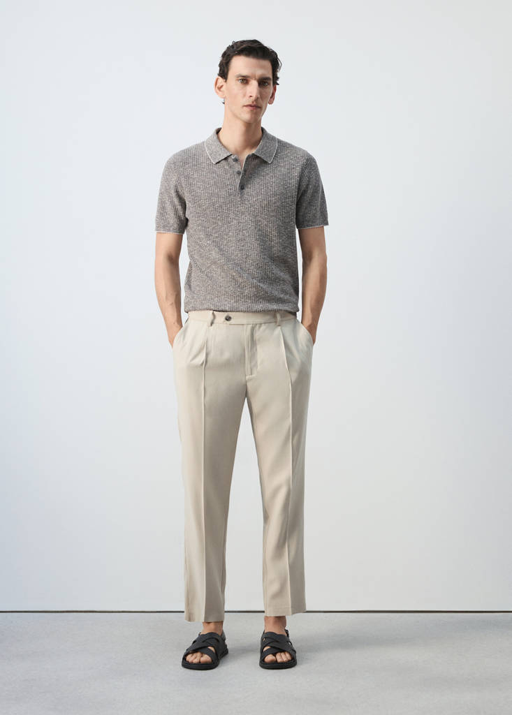 Ribbed cotton-linen blend polo — Navy