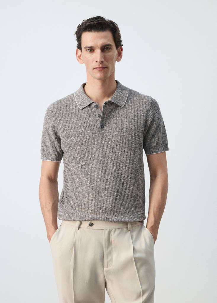Ribbed cotton-linen blend polo — Navy