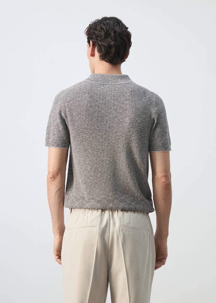 Ribbed cotton-linen blend polo — Navy