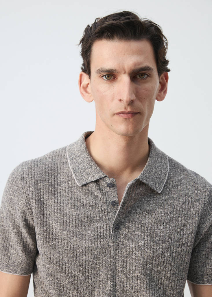 Ribbed cotton-linen blend polo — Navy