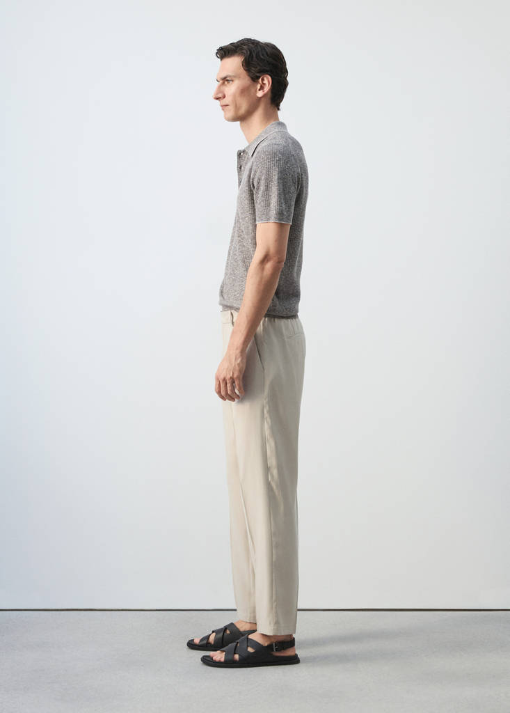 Ribbed cotton-linen blend polo — Navy
