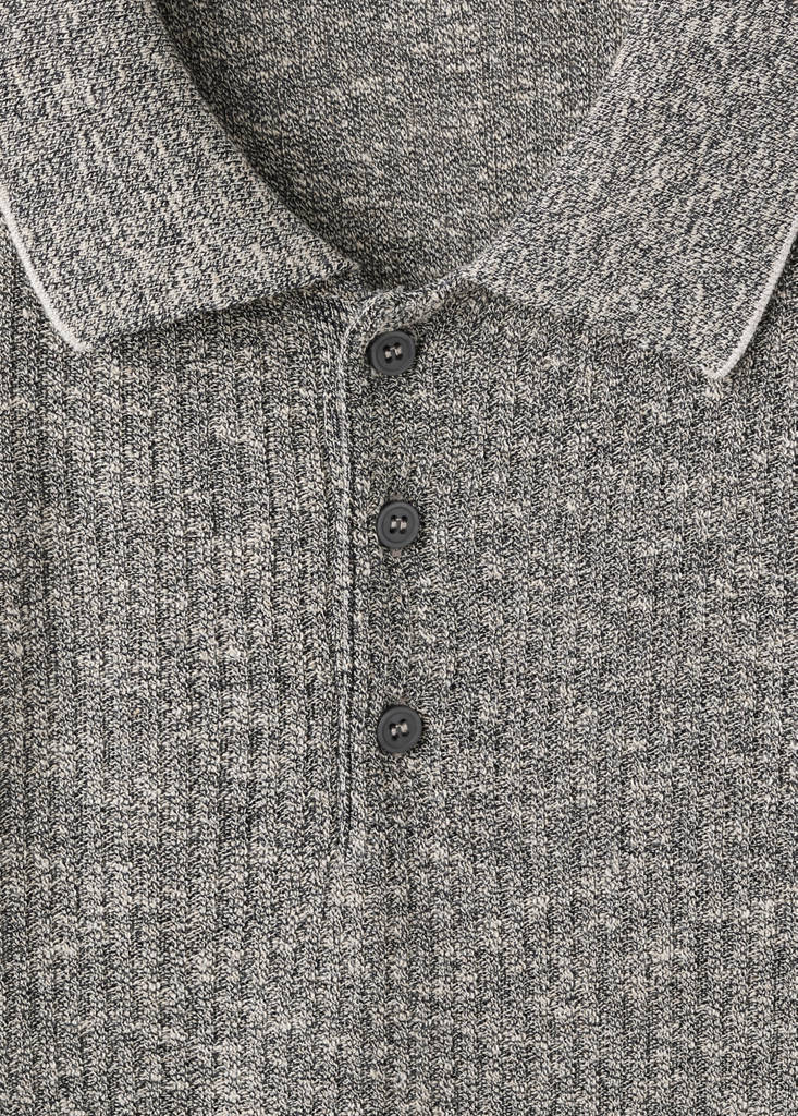 Ribbed cotton-linen blend polo — Navy