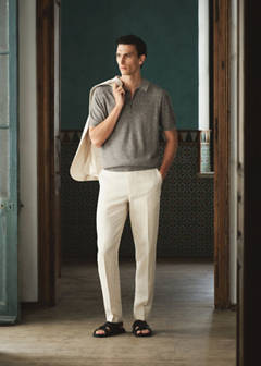 Ribbed cotton-linen blend polo — Navy 6