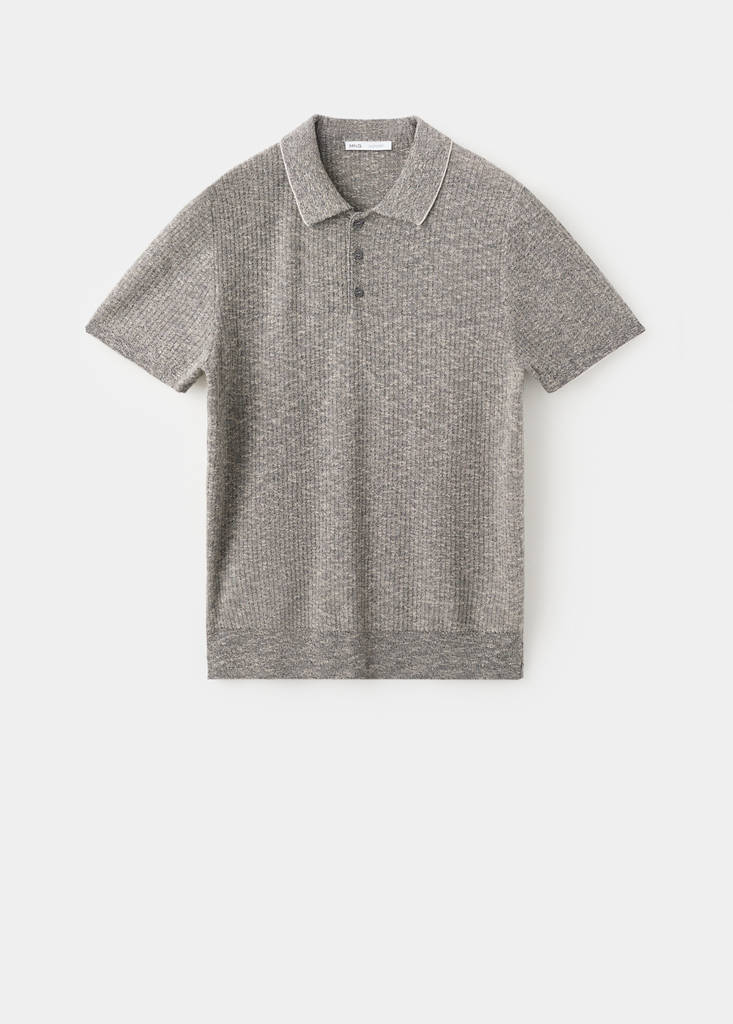 Ribbed cotton-linen blend polo — Navy
