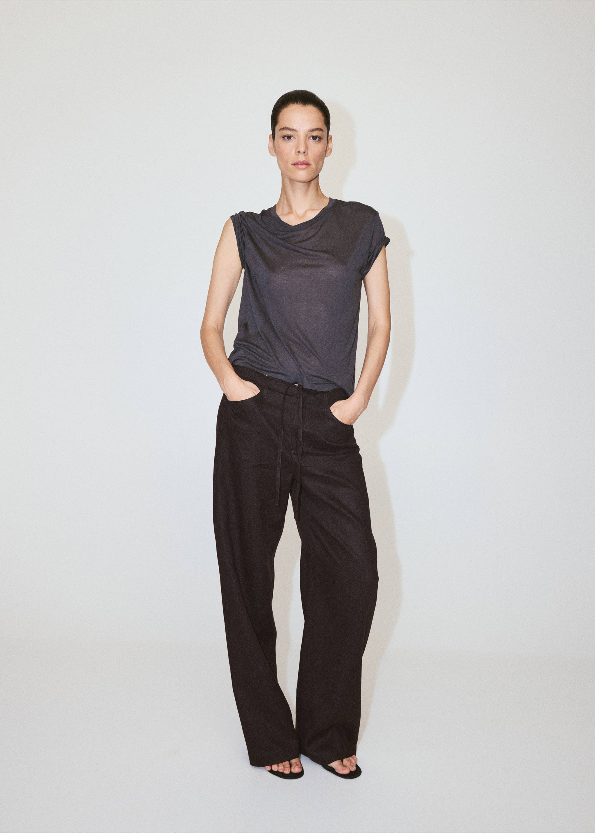 Bow linen trousers - General plane, Chocolate. Ref: 37041438-00.