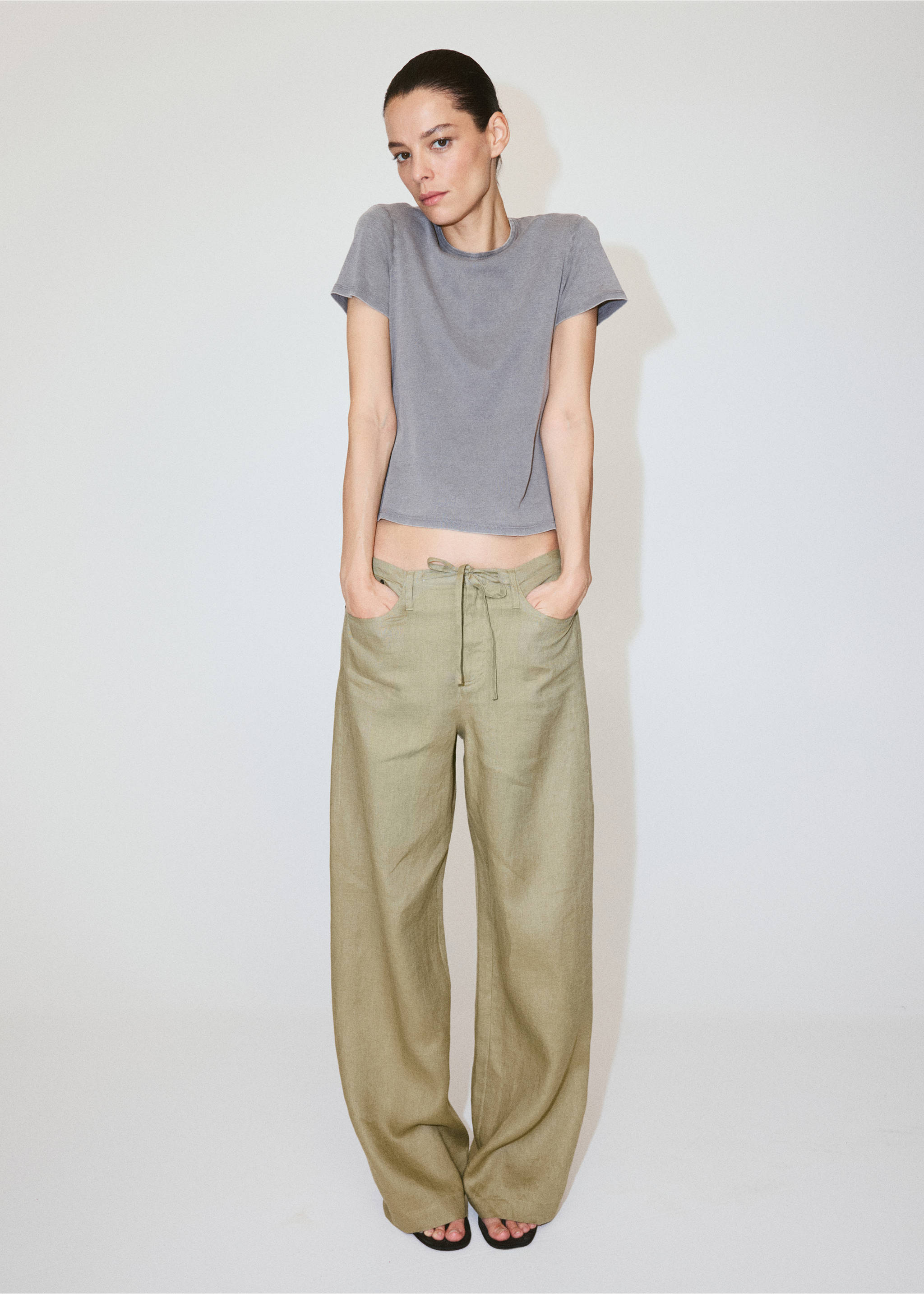 Bow linen trousers - General plane, Khaki. Ref: 37041438-00.