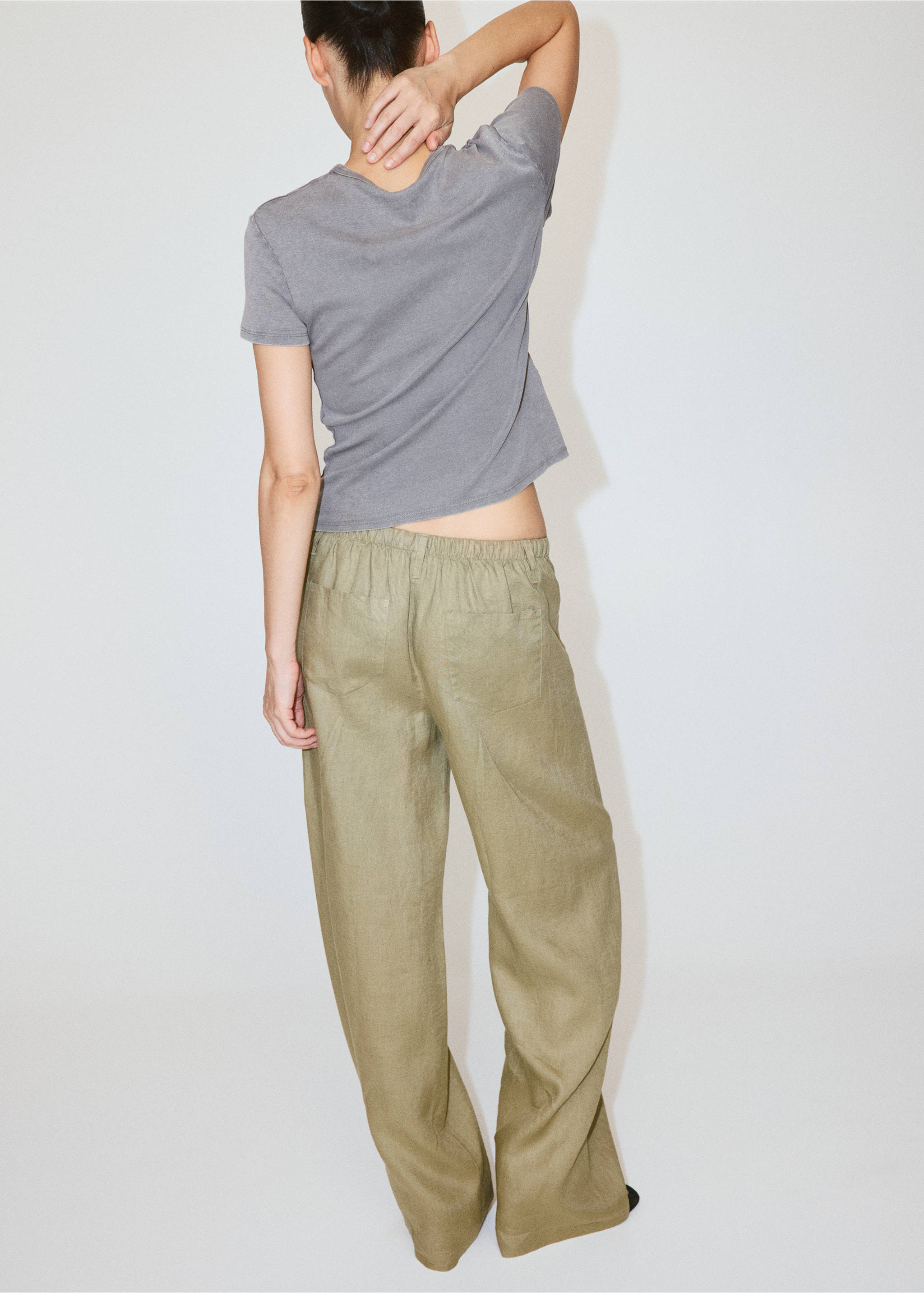 Bow linen trousers - Reverse of the article, Khaki. Ref: 37041438-00.