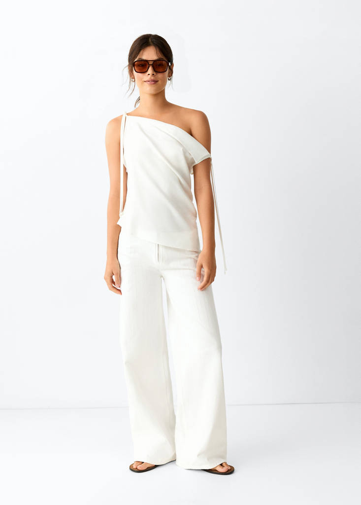 Low-waist striped texture jeans — White