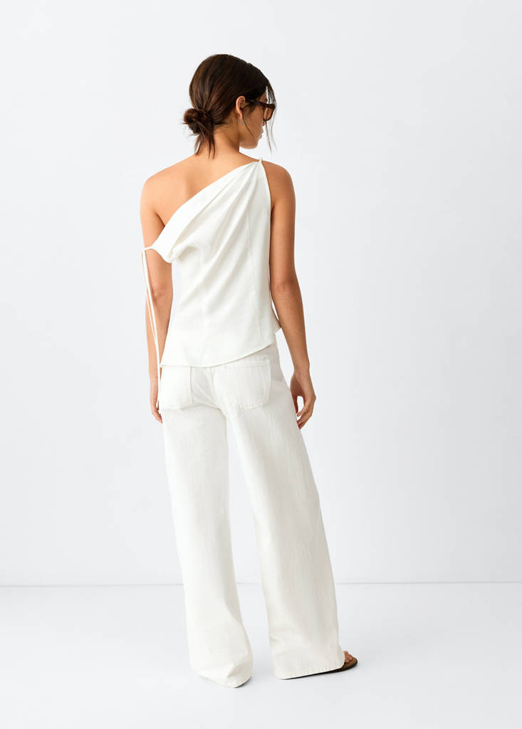 Low-waist striped texture jeans — White