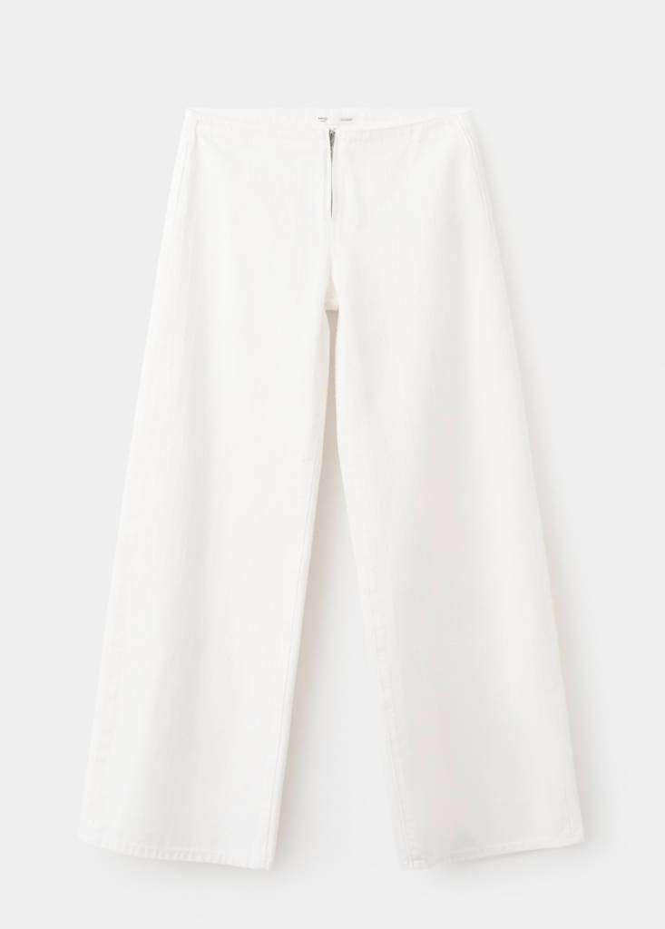 Low-waist striped texture jeans — White