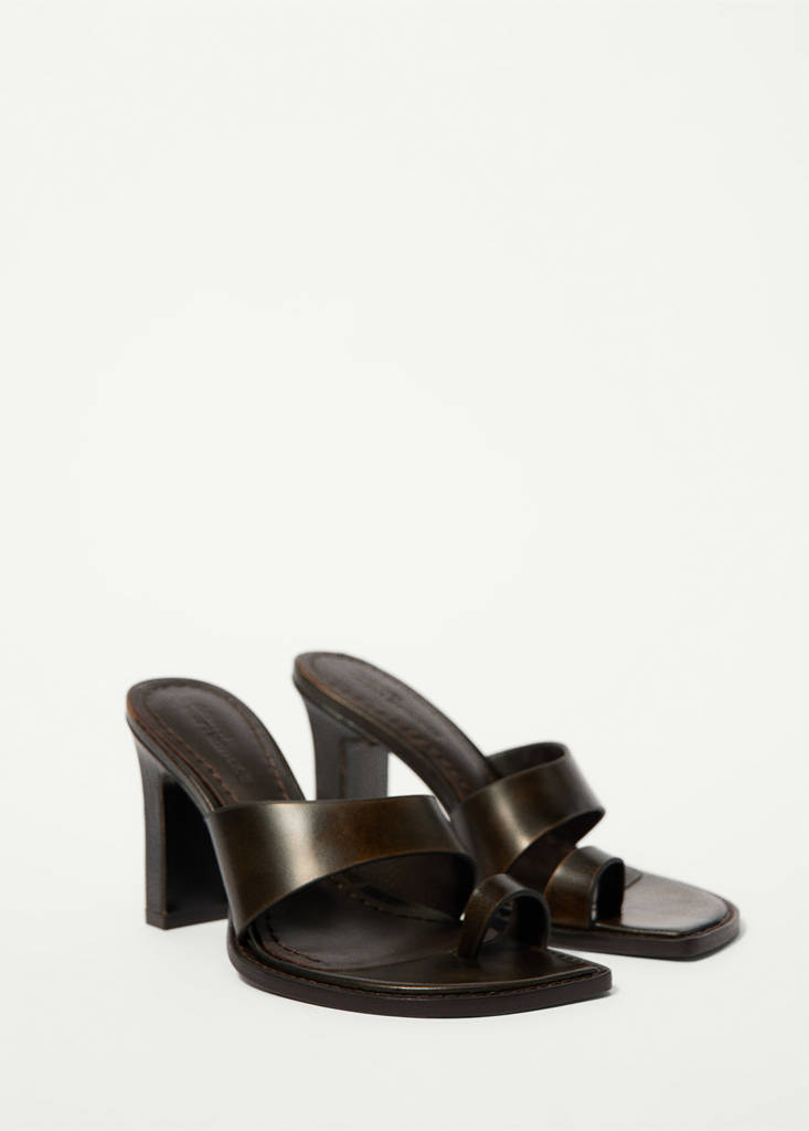 Leather block-heel sandals — Chocolate