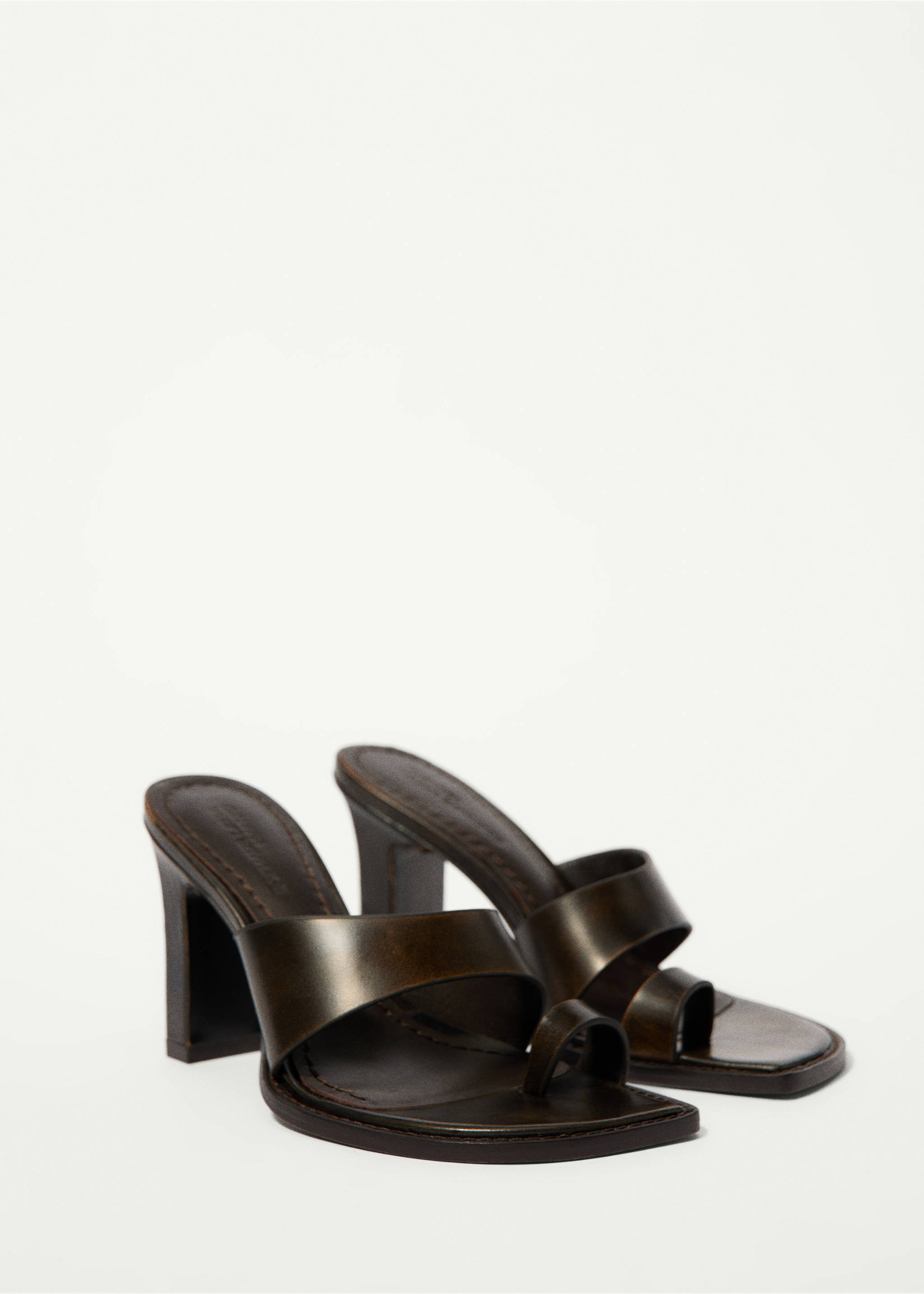 Sandales cuir talon bloc - Plan moyen, Chocolat. Ref: 37041443-00.