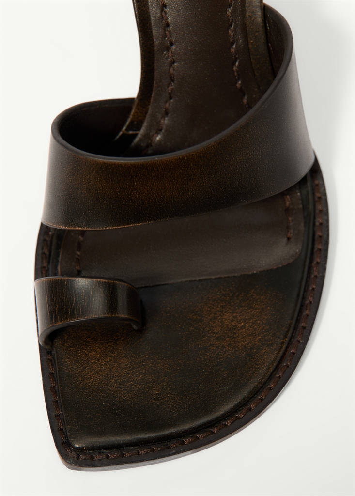 Leather block-heel sandals — Chocolate