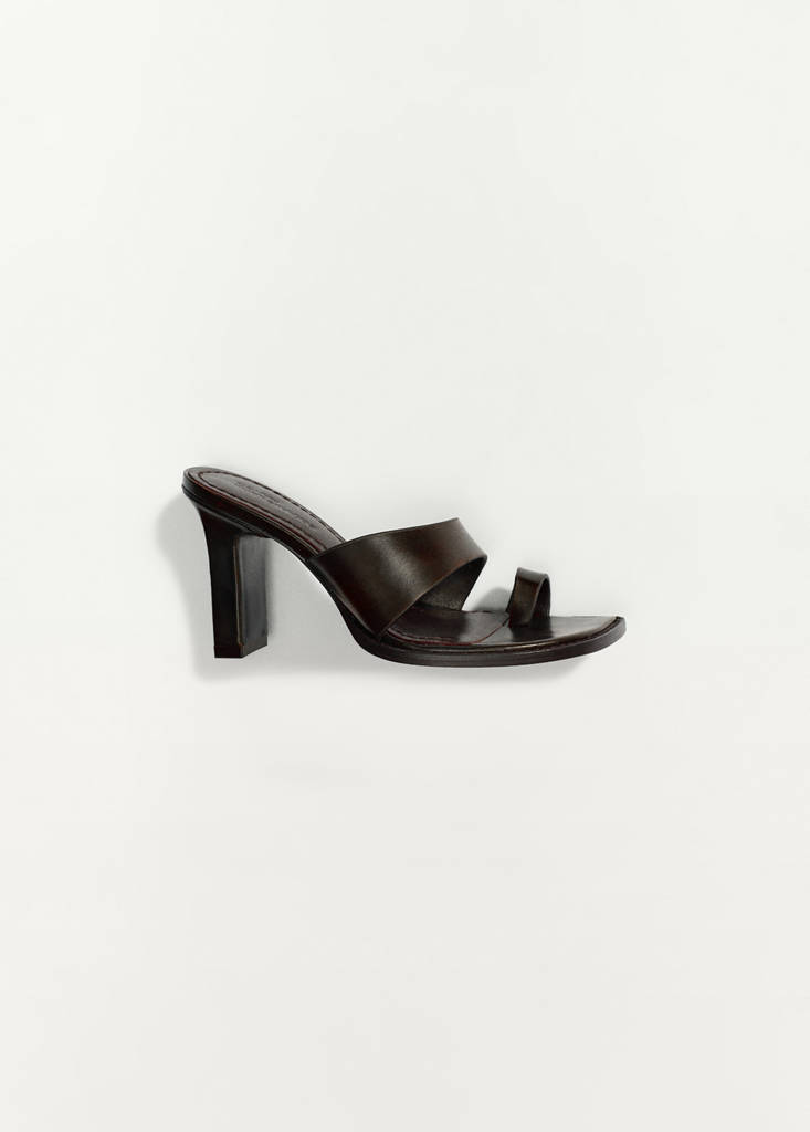 Leather block-heel sandals — Chocolate