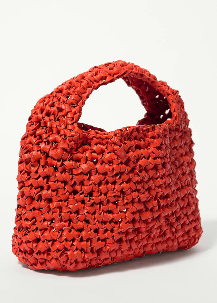 Handmade woven leather handbag — Red
