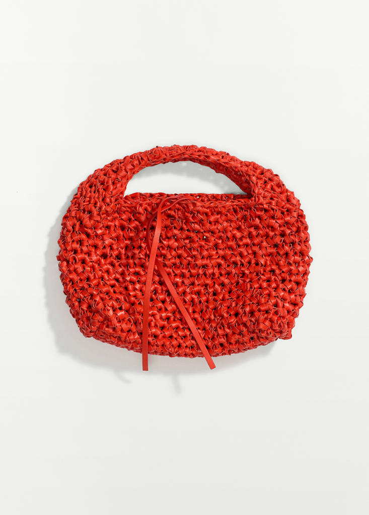 Handmade woven leather handbag — Red