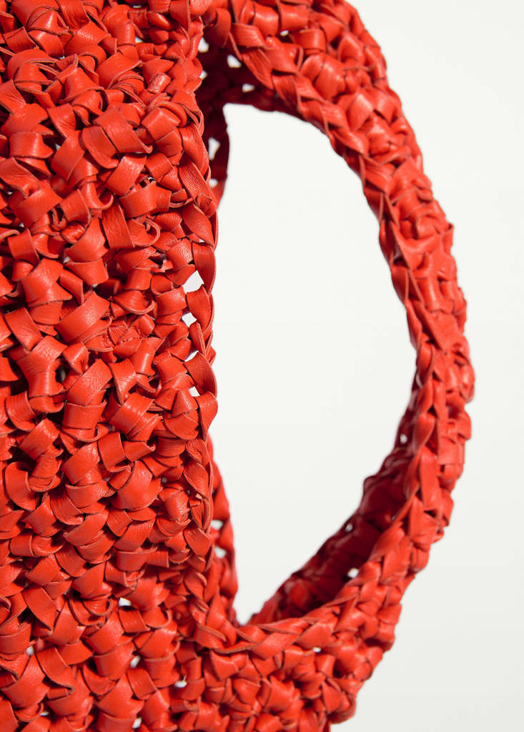 Handmade woven leather handbag — Red