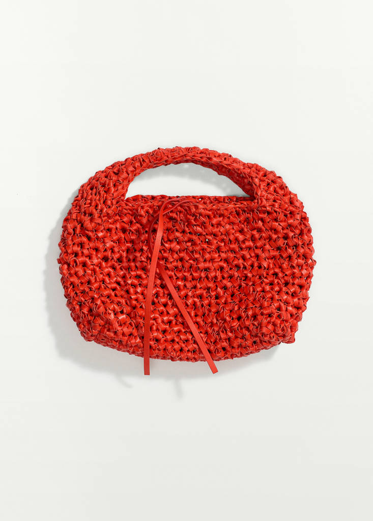 Handmade woven leather handbag — Red