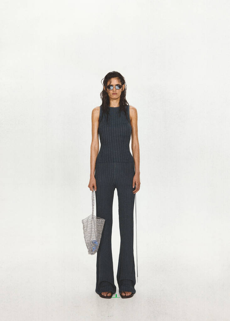 Pantaloni Flare Coste Dettaglio Fiocco