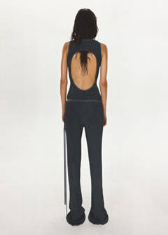 Ribbed flared trousers with bow detail — Dark Blue 3