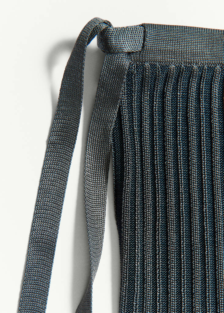 Ribbed flared trousers with bow detail — Dark Blue