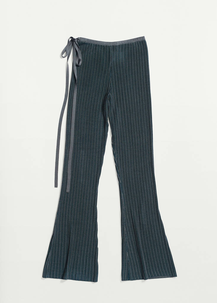 Ribbed flared trousers with bow detail — Dark Blue