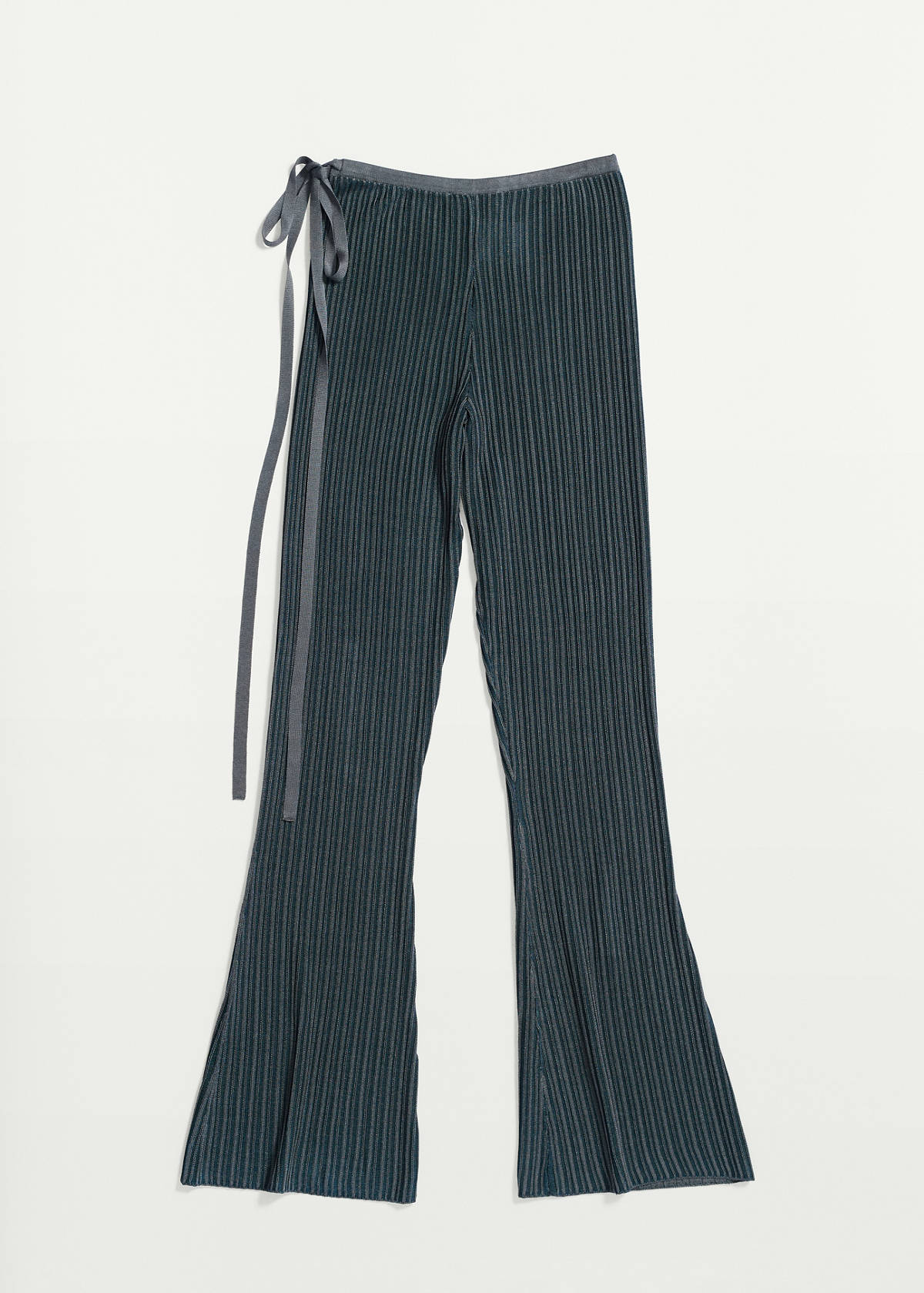 Ribbed flared trousers with bow detail — Dark Blue