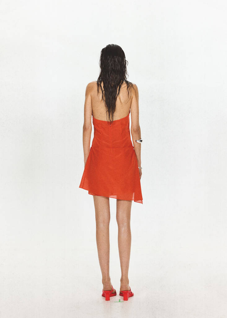 Seidenkleid mit Schleifen-Overlay — Rot