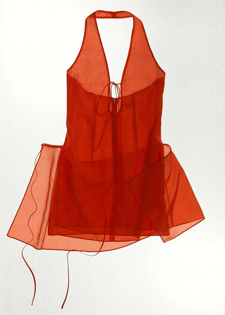 Seidenkleid mit Schleifen-Overlay — Rot
