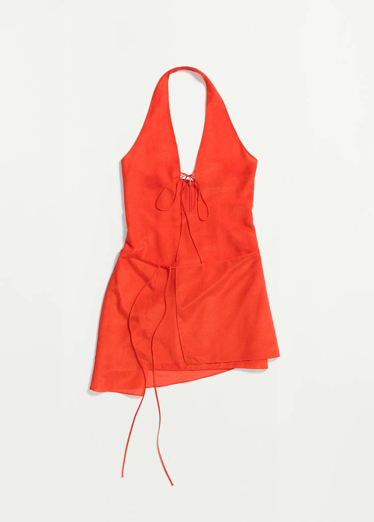Seidenkleid mit Schleifen-Overlay — Rot