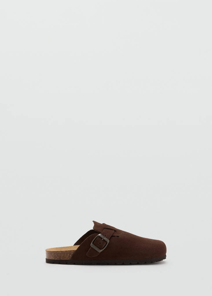 Leather clogs with buckle — Chocolate