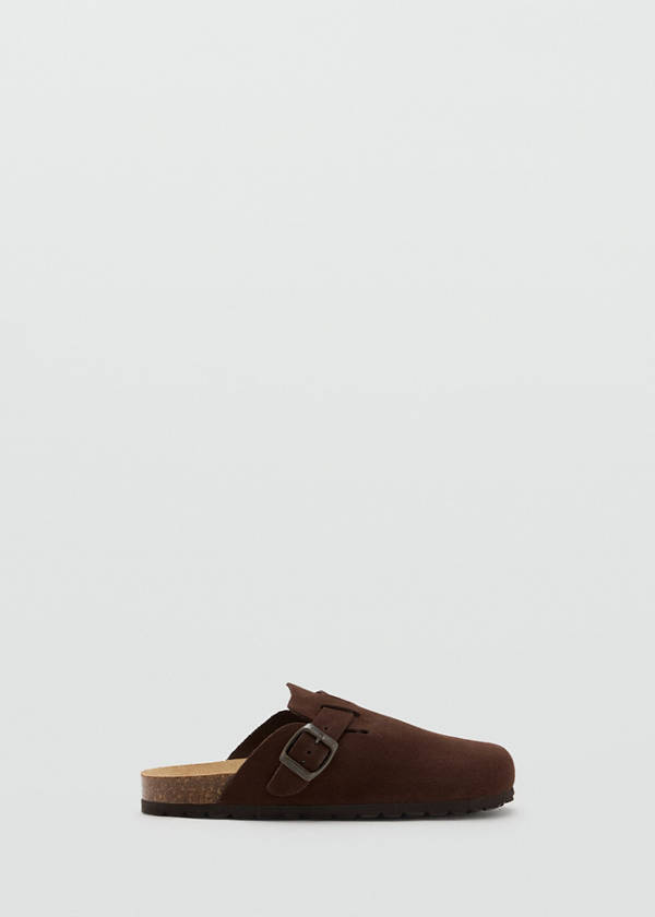 Leather clogs with buckle — Chocolate