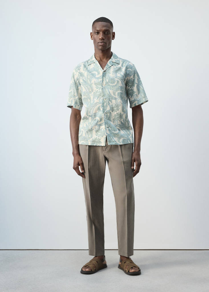 Printed cotton shirt with a bowling collar — Pastel Green